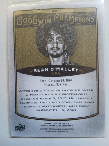 2019 Upper Deck Goodwin Champions Sean O'Malley Rookie #43 MMA UFC Free Postage - Picture 2 of 2