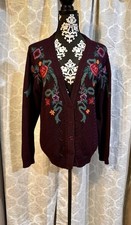 Alfred Dunner Vintage Cardigan Sweater Plum Size Large