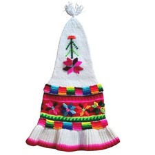 Vintage Traditional Chullo Peruvian Hand-Knitted Hat Geometric Floral Colorful