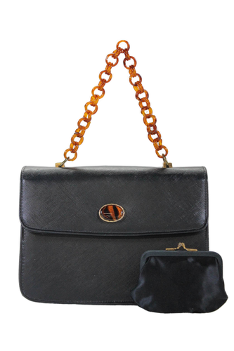 Vendi Gold Toned Buttoned Handbag Black Size S