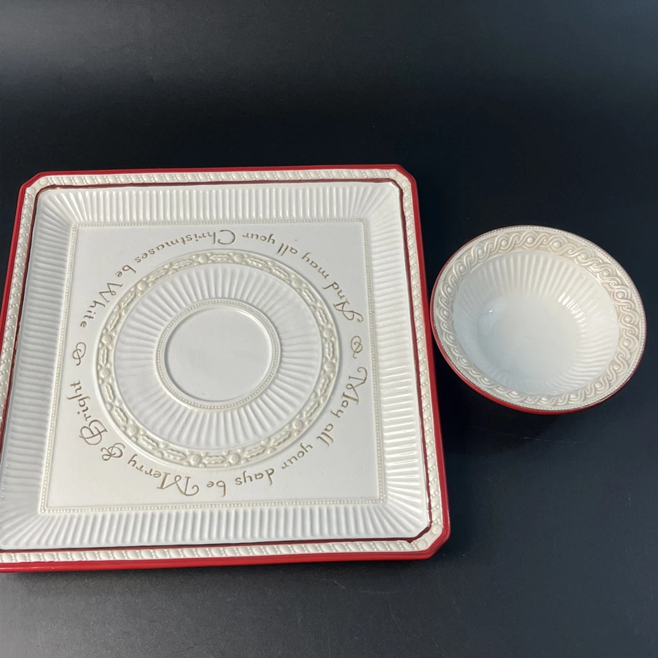 Bandeja de platos para servir fiesta de astillas y salsas Feliz y brillante Navidad para pastizales Foto 3 de 4