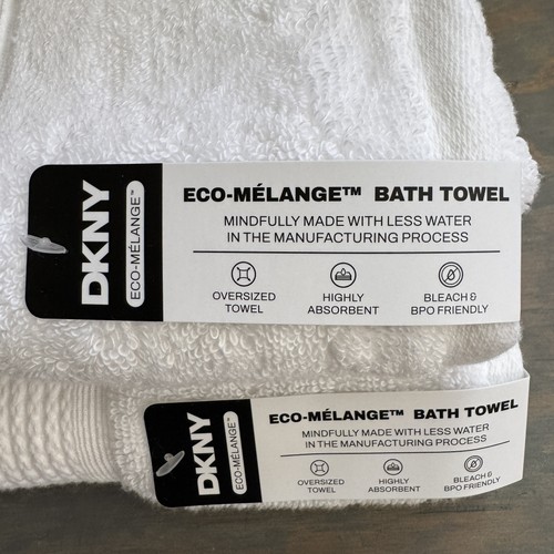 2 DKNY White Eco Melange Cotton Bath Towels 30 x 56 Oversized Bath Towel Sheet - Picture 2 of 5