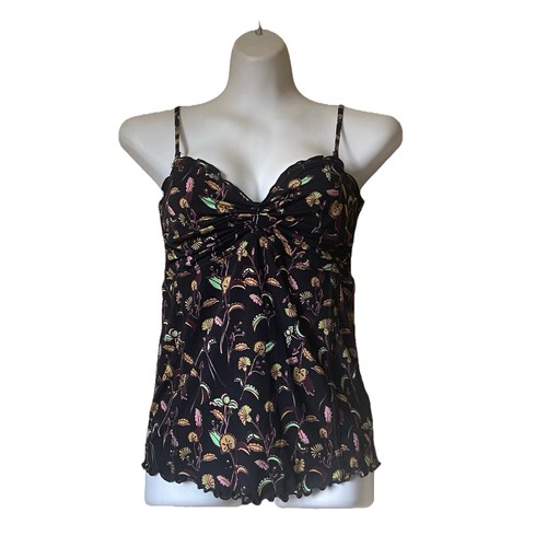 FREE PEOPLE Black Floral Sunny Days Smocked Lettuce Edge Top & Tube Top Large
