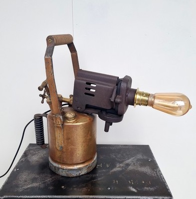 Seltene große Vintage Industrie Burmos Messing Lötlampe Lampe