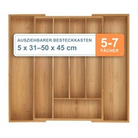 Besteckkasten Aus Bambus, 5-7 FäCher, Ausziehbar, Schubladeneinsatz, 31-50 Cm