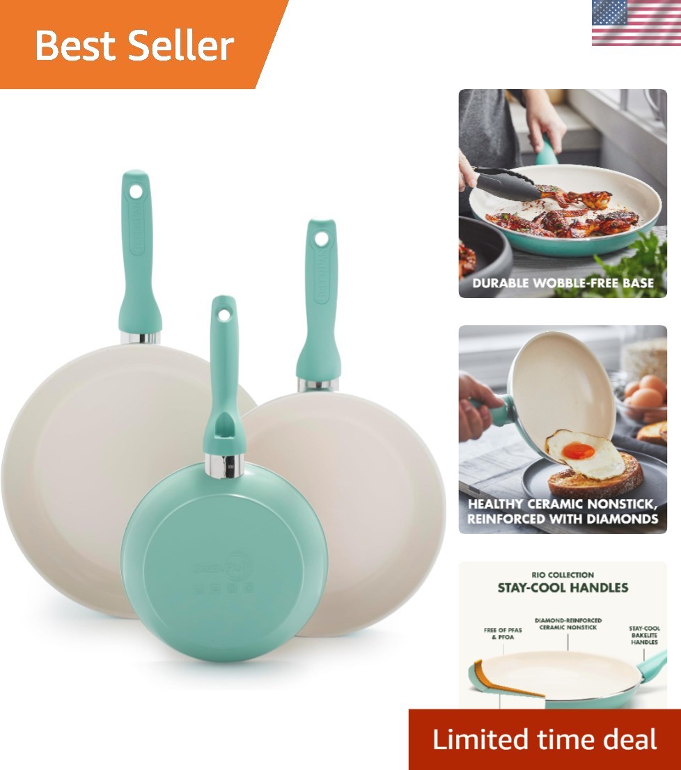 Rio Healthy Ceramic Nonstick Frying Pan Set - 3 Durable Pans (7, 9.5, 11 Inch) for Safe Cooking