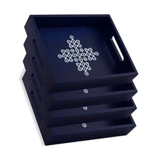 Coffee Table Tray - Decorative Trays for Home Decor - Serving Trays with 4 Blue