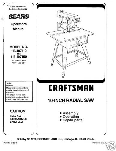 Sears Craftsman Radial Arm Saw Manual 