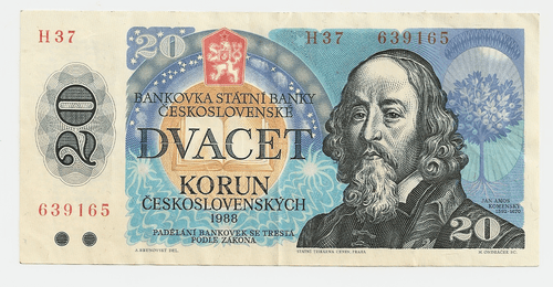 1988 Bank or Czechoslovakia 20 Korun Bank Note - Picture 1 of 2