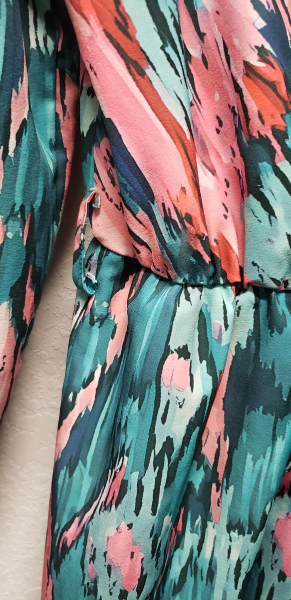 Green & Pink Faux Wrap Dress - Size M - V-Neck | eBay Green & Pink Faux Wrap Dress - Size M - V-Neck | eBay