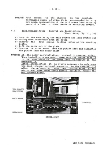 ZPS / TAJMAC Vertical Machining Center VMC1050/24/40 Service Manual #1460 - Picture 9 of 9