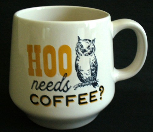 HOO NEEDS COFFEE~Stoneware~OWL~Coffee Mug~CREAM COLOR~Logo Front &Back~EXCELLENT - Picture 3 of 8