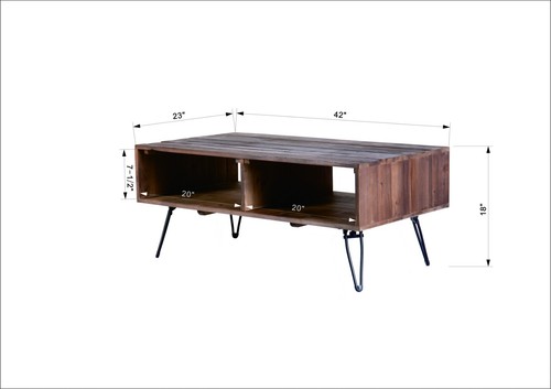 Reclaimed Wood Cocktail Table with Storage, Metal Legs, Foldable - Black/Natural - Picture 5 of 5