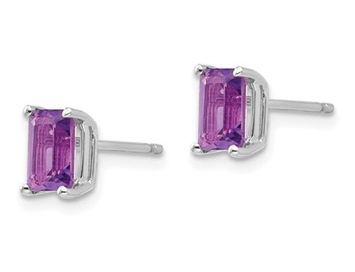 14K White Gold Solitaire Emerald Cut Amethyst Earrings 1.00 Carat (ctw) - Picture 2 of 4