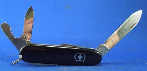 Black Victorinox Stainless Rostfrei Officier Suisse Folding Pocket Knife - Picture 1 of 8