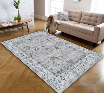 Boho Chic Gray Area Rug- Faded Muted Oushak Rug - Floral Design Kilim Rug
