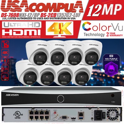 Hikvision 8CH 8POE NVR 4MP IP Mic Camera ColorVu DS-2CD1347G2-LUF Full Color Lot