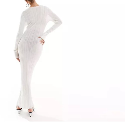 Lioness Sheer Knit Flared Sleeve Maxi Dress In White Size XL BNWT - Picture 3 of 4