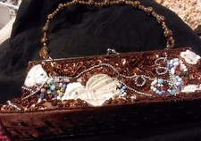 BEADED NEW HAND GORGEOUS CHARMING CLUTCH PURSE WITH BEADED STRAP SNAP CLOSURE