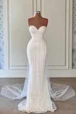 Sexy Beaded Mermaid Wedding Dresses Sweetheart with Train Bridal Gowns