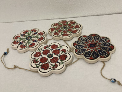 European Style vivid Colors floral ceramic tile coasters Boho Geometric Set Of 4