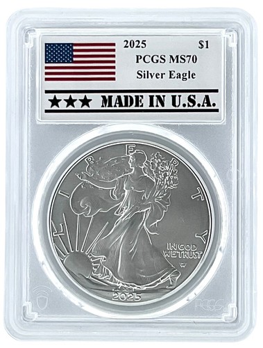 2025 1oz Silver American Eagle PCGS MS70 - Made In USA Label