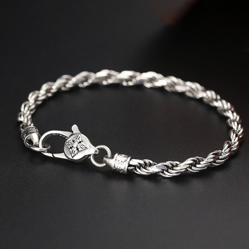 Real S925 Sterling Silver Chain 4mm Twist Rope Link Bracelet 14-15g 7.9inch - Picture 2 of 7