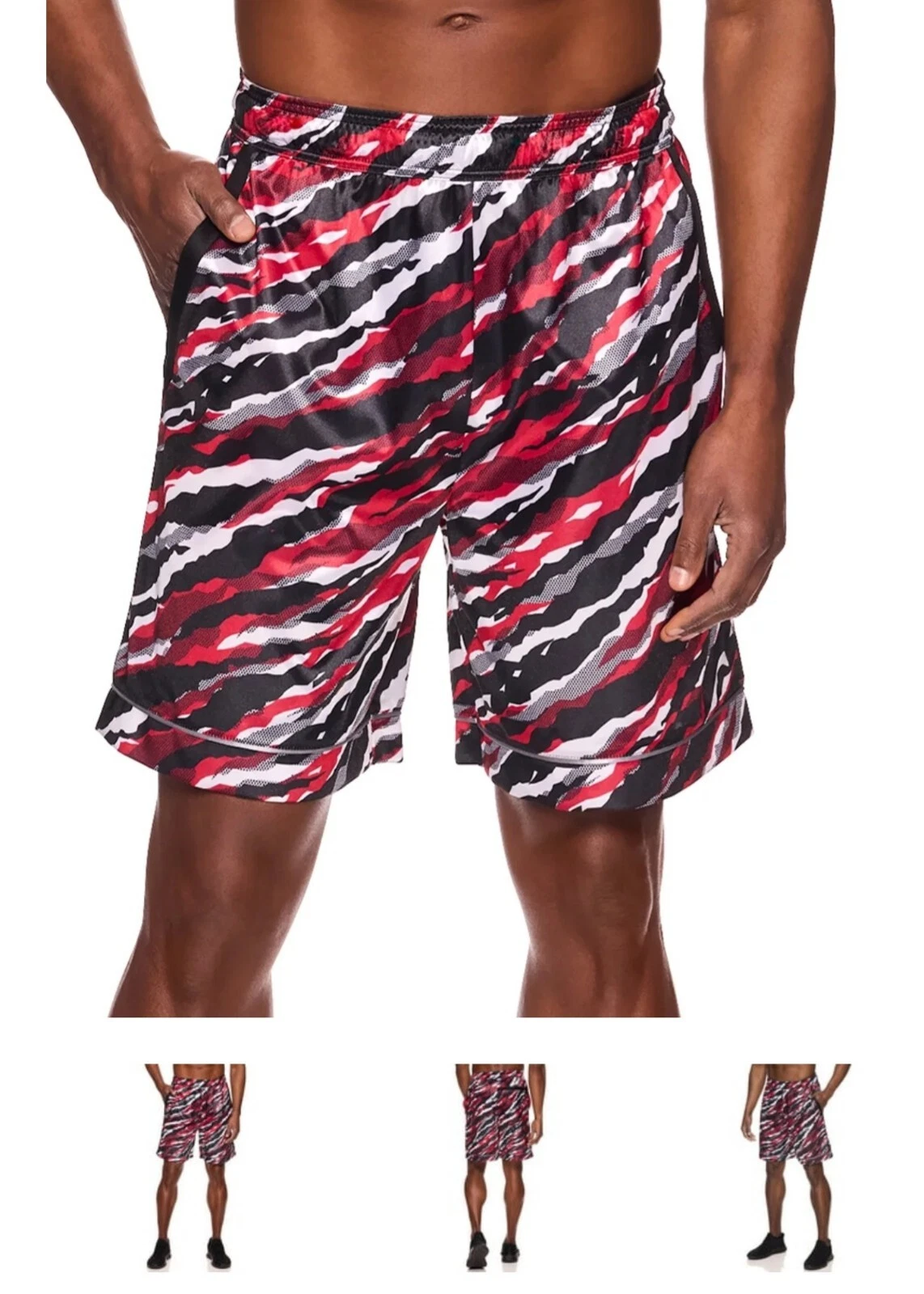 AND1 MEN'S BASKETBALL GYM WORKOUT SHORTS RED ĹBLACK HOOK UP 8” INSEAM SIZE XL
