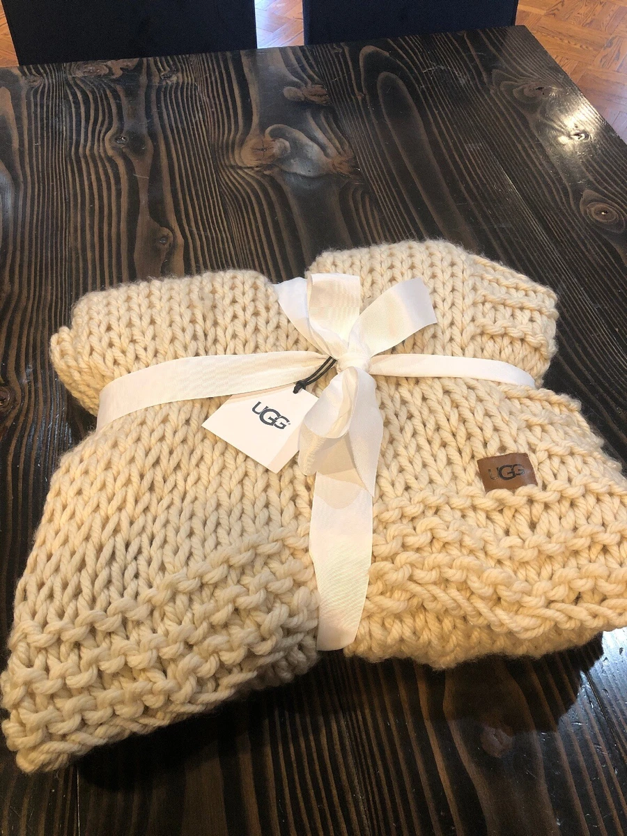 UGG WHARF KNIT BLANKET THROW WOOL ACRYLIC BLEAND 198 Bone Color Jumbo Thread