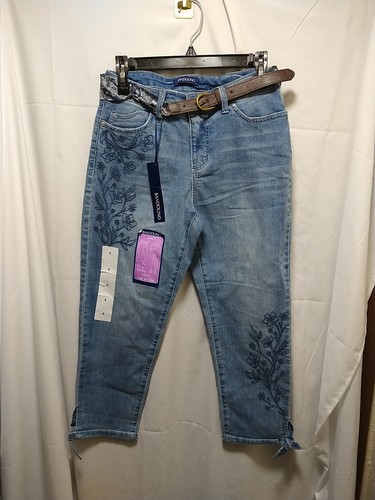 Bandolino Women's Amy Capri Belted Denim Pant Ties at Hem Blue Size 4 NWT