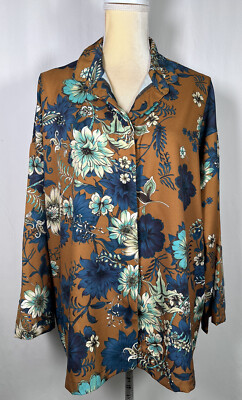 #ad Bryn Walker Women Blouse Shirt Top Medium Long Sleeve Button Floral Blue NW $188 $59.99