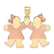 14k Two-tone Gold Small Double Girls Engravable Charm Pendant Gift for Her