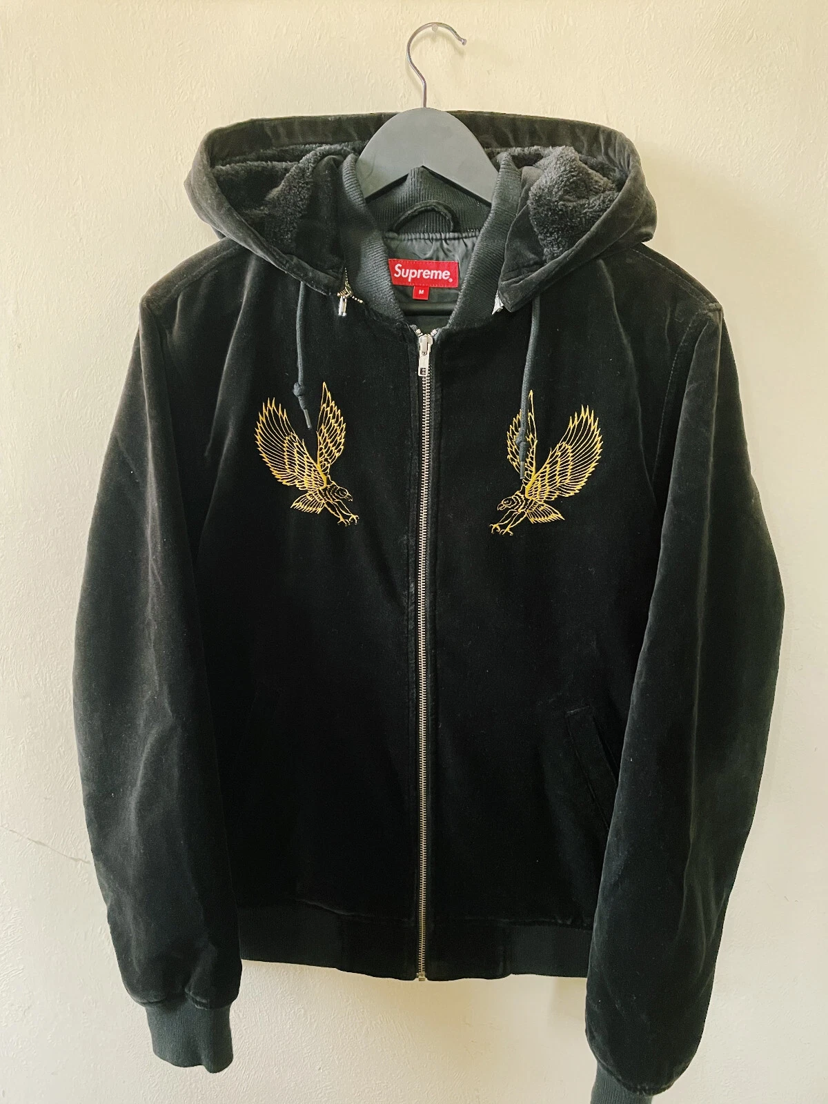 Supreme Eagle Velvet Hooded Bomber Black
