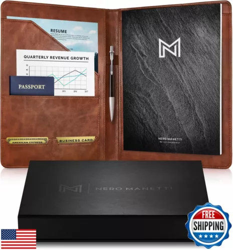 Nero Manetti - Leather Portfolio Folder - Business PU Leather Notepad Holder 