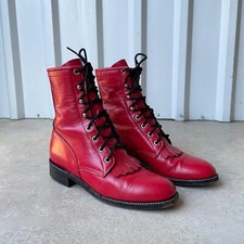 Vintage Justin genuine leather cherry red western cowboy lace up boots Sz 5 1/2