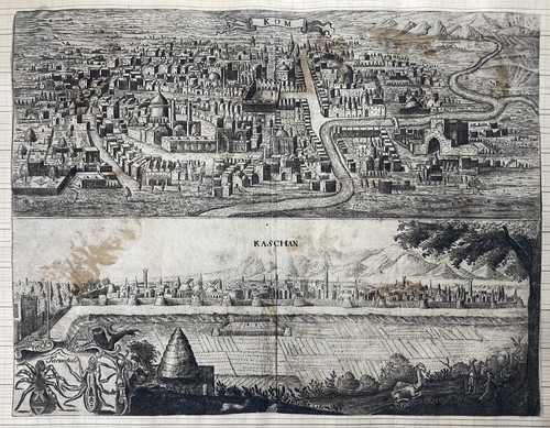 GRAVURE CARTE PLAN VUE Iran Qom Kashan « KOM. KASCHAN » OLEARIUS Adam Circa 1650 - Picture 8 of 8