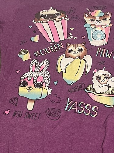 Girls Children’s Place Purple Shirt w/ Pets Dogs Cats & Sweets Size Medium 7/8 - Picture 2 of 6