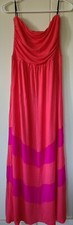 Forever 21 Women’s Sz L Strapless Maxi Dress Pink Orange Stripe Ruched