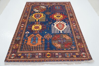 6 x 7 ft Navy Blue Samarkand Afghan Hand Knotted Veg dye Wool Oriental Area Rug