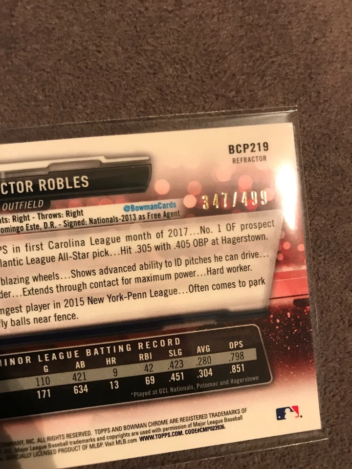 2017 Bowman Chrome Refractor Victor Robles Washington Nats Prospect #BCP219 💎 - Image 3 of 3