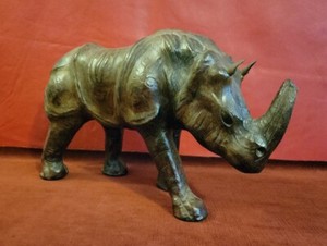 VTG 1950s 1960s Midcentury Modern 13" Desk Dark Brown Leather Glass Eye Rhino