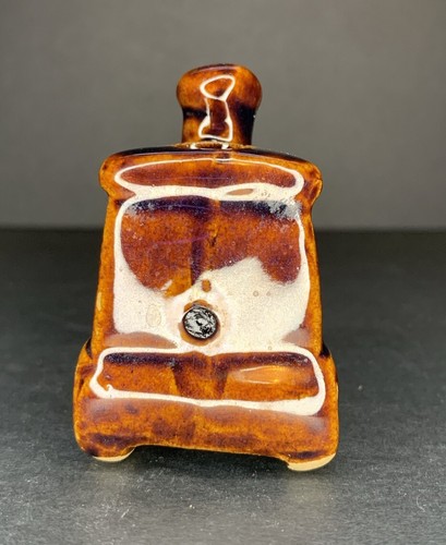 Vintage Ceramic Train Toothpick Holder Brown Glazed Pottery 2.25” X 2.5” - Picture 6 of 9