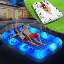 Solar Inflatable Tanning Pool Lounger Float with Lights, 80"x54" for Adults New