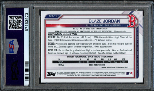 BB - 2021 Bowman Chrome - BCP-71 - Blaze Jordan - PSA 10 GEM MT - Foto 2 di 2