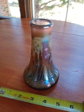 Robert Coleman Iridescent Blue Art Glass Vase RC 5 1/2" Abstract