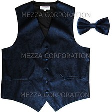 New Men's paisley formal Tuxedo Vest Waistcoat Bowtie Navy blue wedding formal