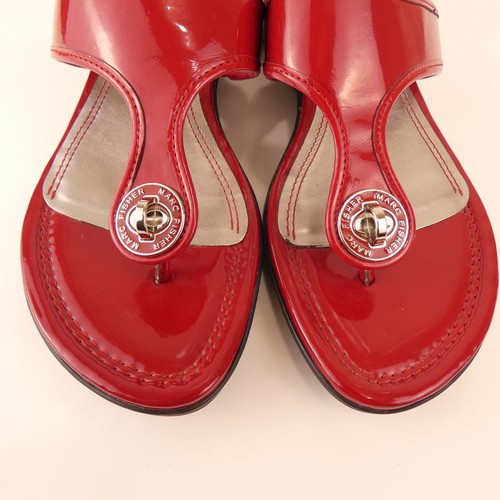 Marc Fisher Sandals Womens 10 M Red Slip On Wedges Patent Leather Shoes - Picture 2 of 11