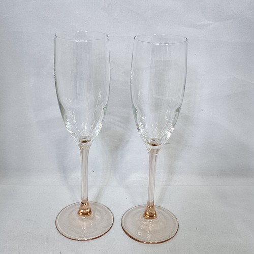Set 2 Arcoroc France Pink Stem Champagne Toasting Flutes Glasses - Picture 2 of 5