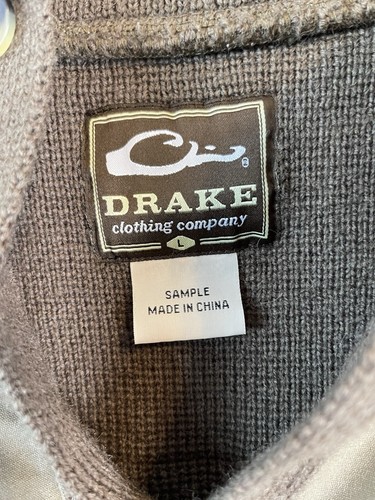 Drake Pullover Sweater Men’s Large Olive Wool Waxed Duck Shoulder Quarter Zip - Picture 2 of 7