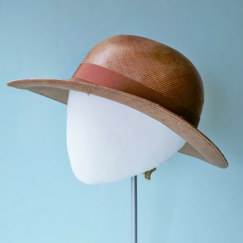 Handmade Tobacco Straw Picture Hat 1930s Vintage Style Ribbon Flowers - SM (L9) - Picture 5 of 8